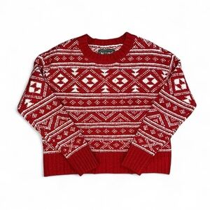Women’s American Eagle Fair Isle Vintage Style Red & White Knit Sweater Size XS